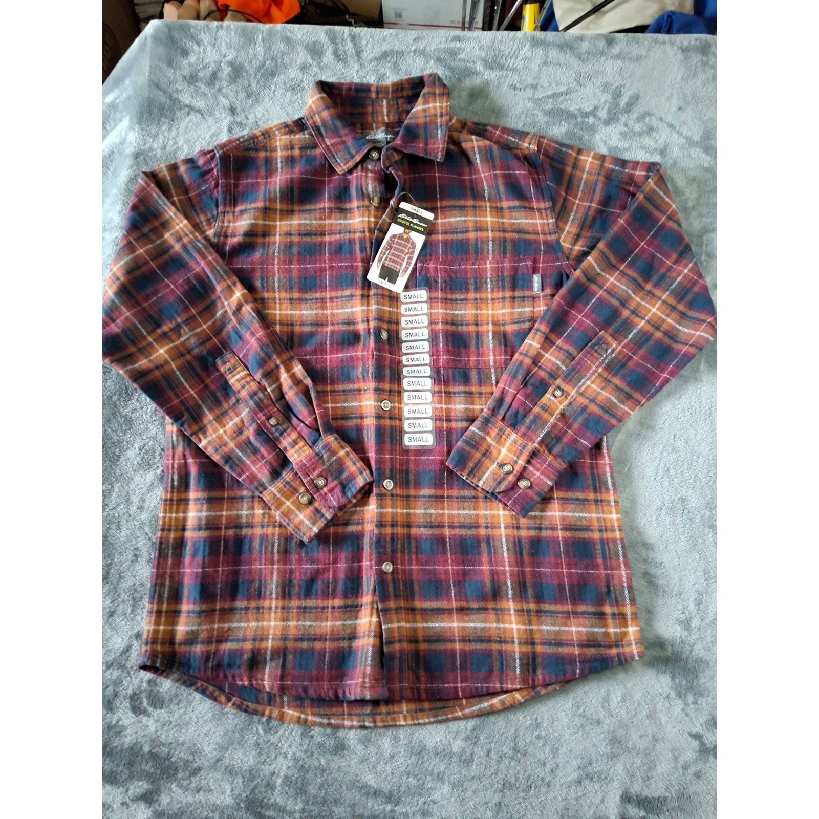 Eddie Bauer Bristol Flannel Mens Small Cognac Plaid Button Down Shirt Emt5568s